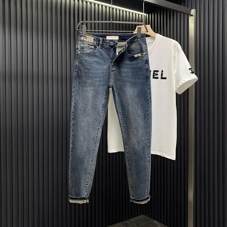 美式复古牛仔裤春秋季新款韩版时尚修身小脚裤潮流百搭直筒休闲裤