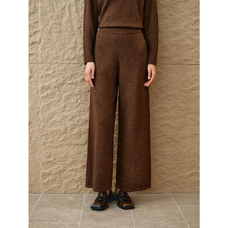 INSUN恩裳专选复古牦牛绒羊毛针织阔腿裤9C64520180