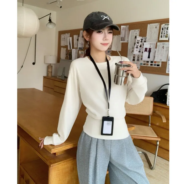 【加绒加厚】纯色圆领收口收腰显瘦遮肉显瘦宽松蝙蝠袖上衣女S11458