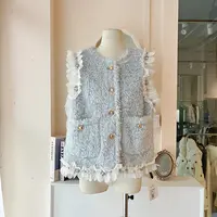 LHTE青青大码女装 冬款小香羊羔毛气质小众法式蓝色马甲A5312