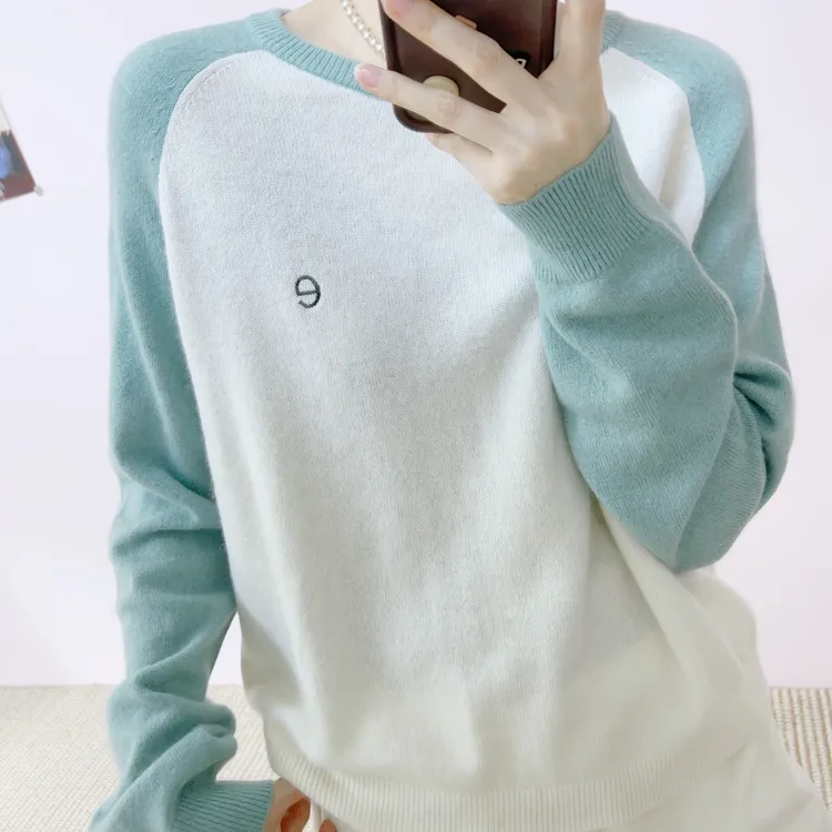 80时尚百搭保暖轻潮撞色插肩袖套头长袖针织毛衣M80/GP