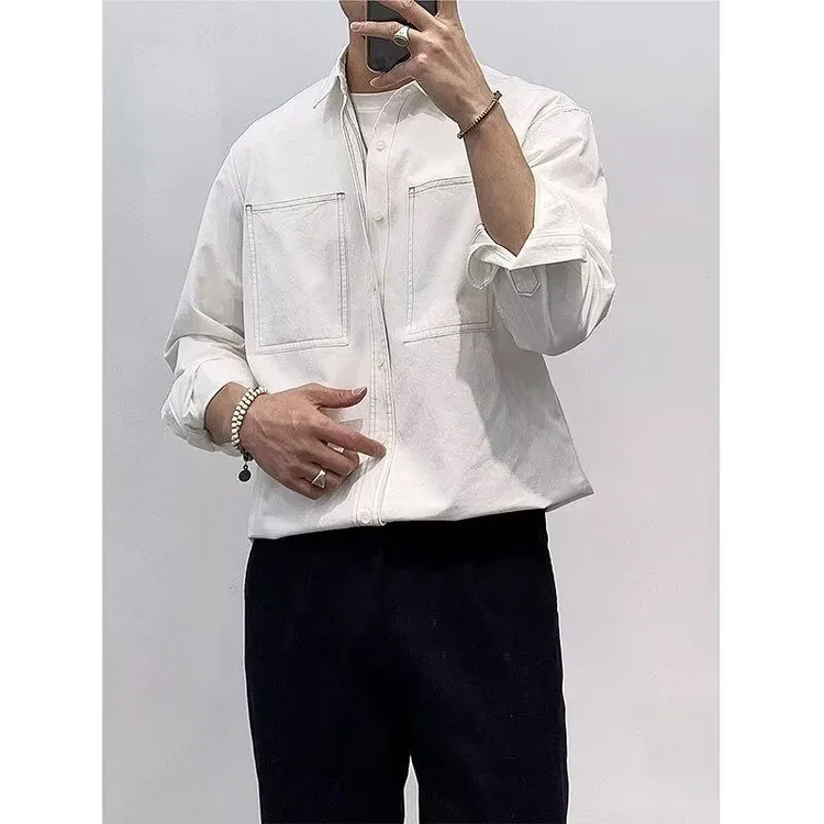 长袖衬衫男春秋新款日系复古休闲衬衣高级感潮牌痞帅寸衫外套潮流