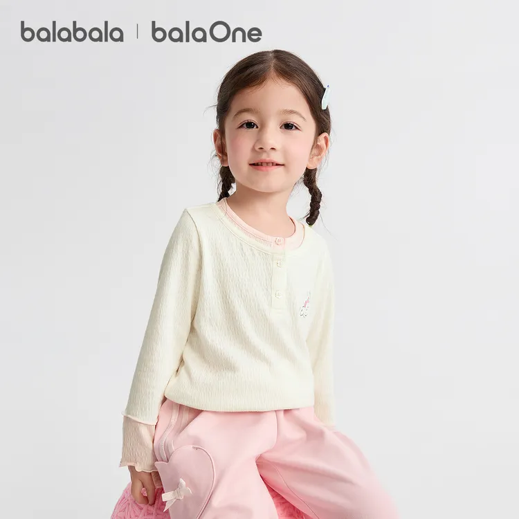 【balaOne】巴拉巴拉童装女童长袖t恤假两件打底衫宝宝2025秋上衣