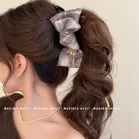 木子秋韩系学院风甜美格纹蝴蝶结香蕉夹高级感时髦洋气小众搭发夹