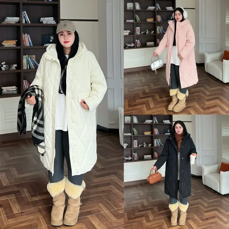 花契“斯光漫野”大码女装冬季显瘦200斤胖mm韩系长款棉服12466-F