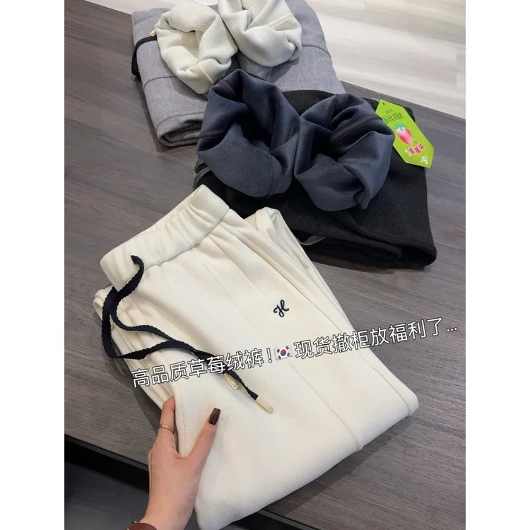 草莓绒裤」现货撤柜福利~显瘦窄版弯刀裤女高质感神裤