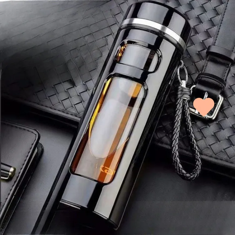 摔不烂钢化玻璃杯耐摔高温硼硅双层玻璃杯保护套男士茶杯