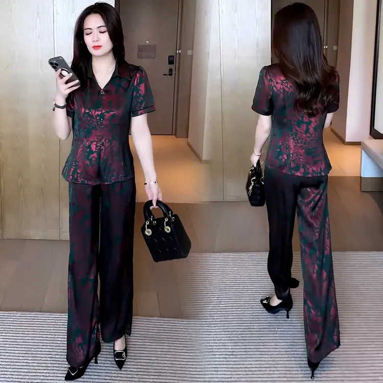 休闲套装大码女国风洋气收腰显瘦气质减龄新款上衣阔腿裤两件套潮
