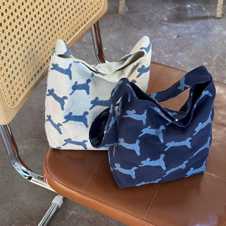 日系可爱跑兔棉麻刺绣小hobo单肩手拎腋下包女精致百搭通勤小托特