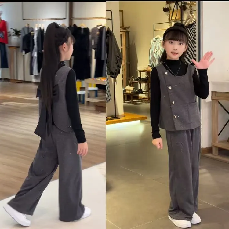 女童套装秋季新款高质洋气小香风蝴蝶结三件套120-180（价格已开）