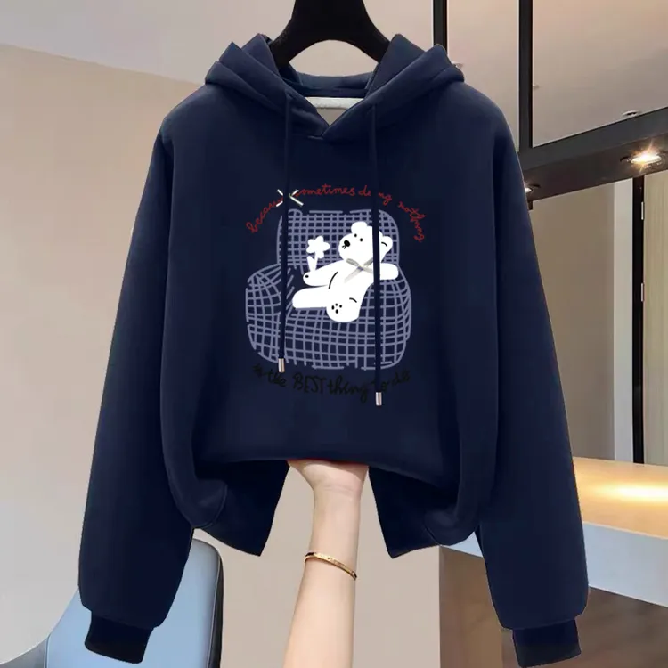 设计感小众秋冬新款2025加绒加厚套头连帽卫衣女短款宽松韩版外套