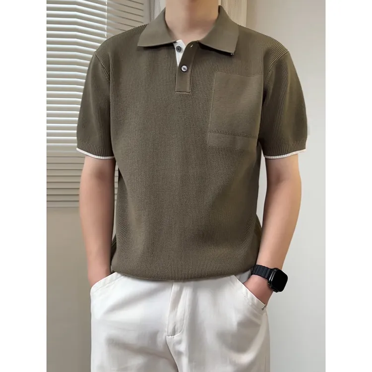 【355g冰爽丝】设计感撞色短袖plo衫男透气宽松休闲男士翻领针织t恤