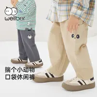 wellber/威尔贝鲁可爱休闲裤长裤男童春秋休闲裤松紧休闲风男孩