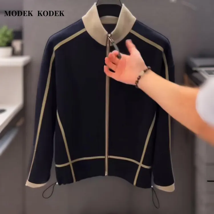 MODEK KODEK秋冬潮牌男时尚立领夹克高级感轻奢百搭简约拼接外套