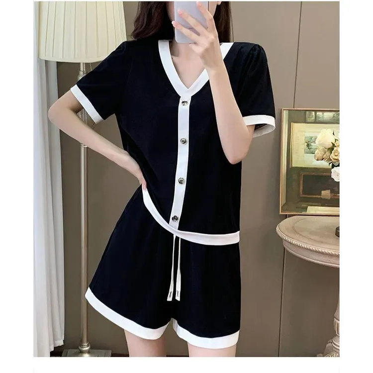 时尚休闲短裤衬衫服健身套装女夏季新款显瘦短袖减龄洋气两件套