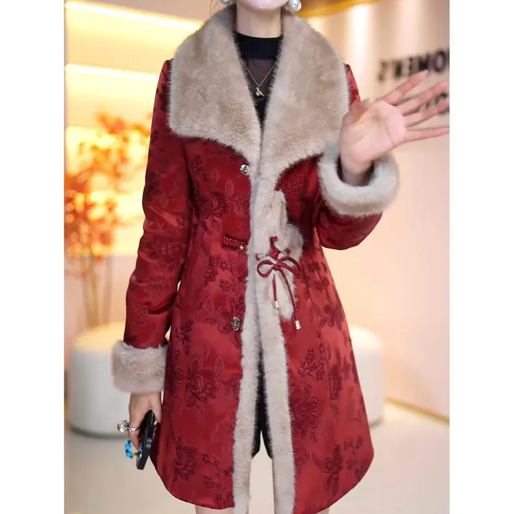 高级锦缎中式洋气鸭绒羽绒服女冬季2025新款保暖国风加厚保暖大衣