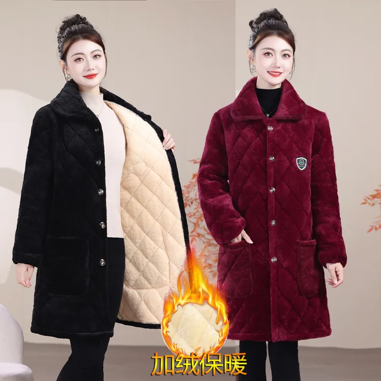 冬季棉服女加绒加厚罩衣加肥加大耐脏宽松保暖家居服妈妈装外套