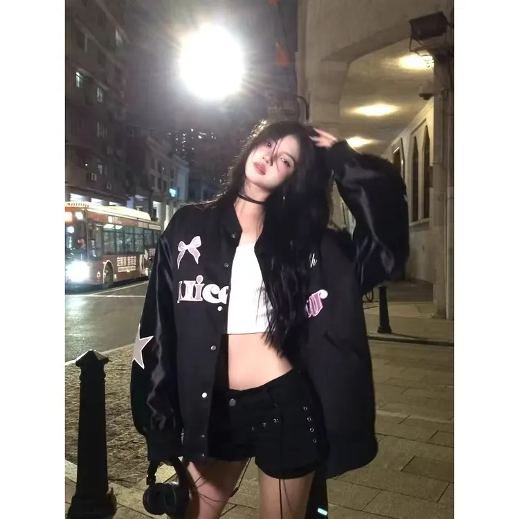 300斤大码特女装复古高街美式刺绣棒球服夹克女胖mm显瘦遮肉外套