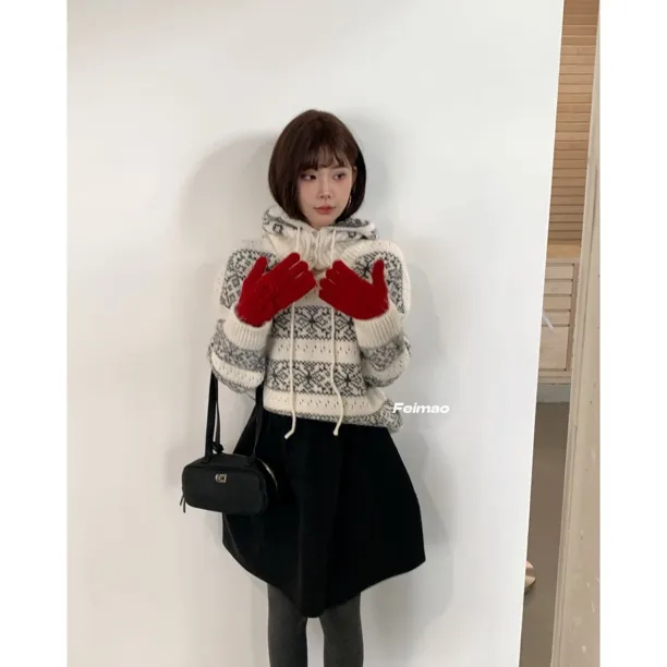 赵小小【冬日变奏曲】1358 冬季新款提花毛衣慵懒宽松加厚【配帽子】