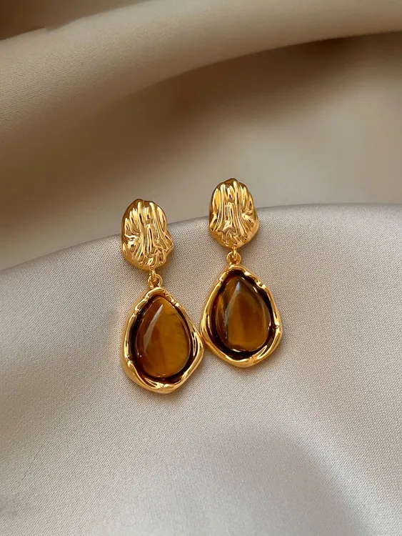 铜合金耳饰 秋冬美拉德虎眼石耳环女款2025新款爆款轻奢气质耳饰