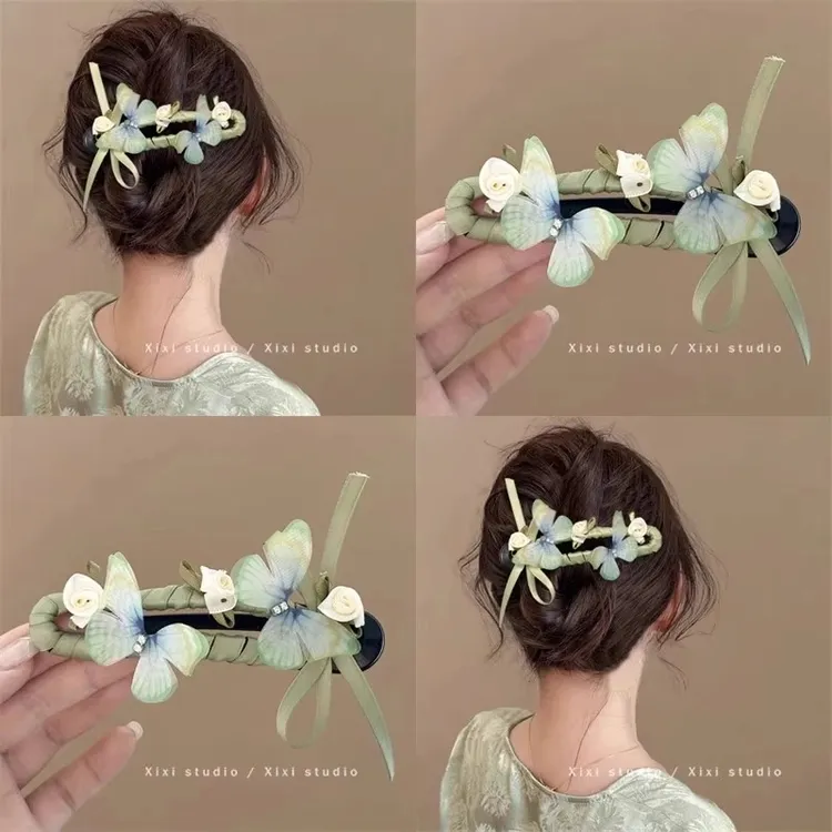 森系蝴蝶小花发夹清新气质鸭嘴夹懒人抓夹2025春季新款盘发夹头饰