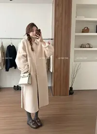 【星落浅滩】羊毛苏丽！粉色羊毛大衣～圈圈毛～实物更好看！双面尼大衣