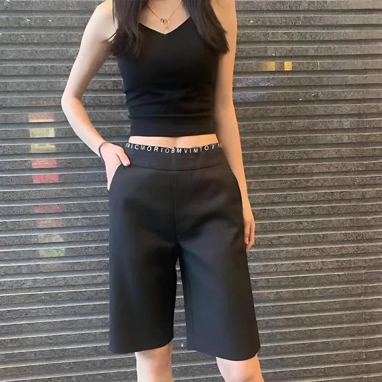 大码黑色西装五分裤女夏季薄款微胖女生腿粗显瘦休闲短裤直筒中裤