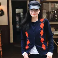 【重工推荐】老钱风菱格纹长袖针织开衫外套Y8106