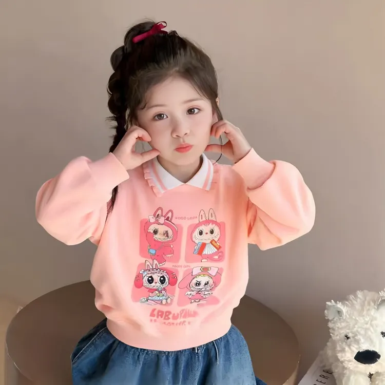 女童新款秋冬加绒可爱拉布布公主儿童卡通上衣翻领宽松长袖卫衣