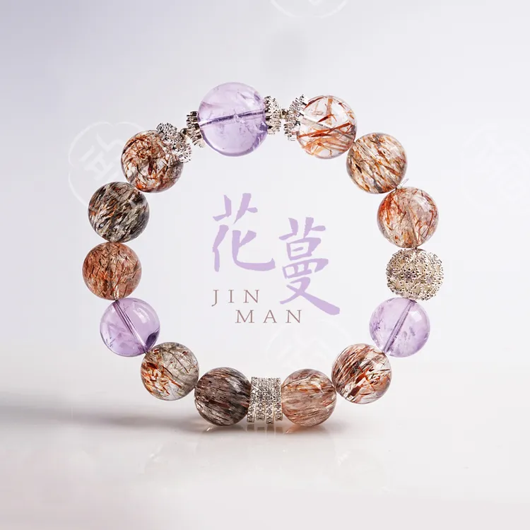 花蔓 ▪ 黑金超七紫水晶顶珠约14mm设计款手串H501多样性发其一