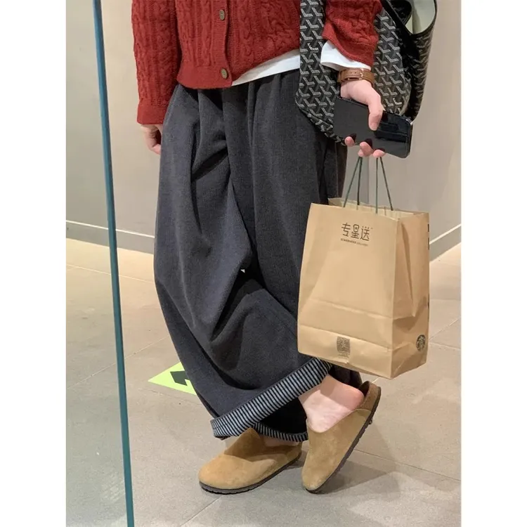 真心舒服！深灰色休闲裤女秋季新款梨形身材高腰显瘦宽松阔腿裤子
