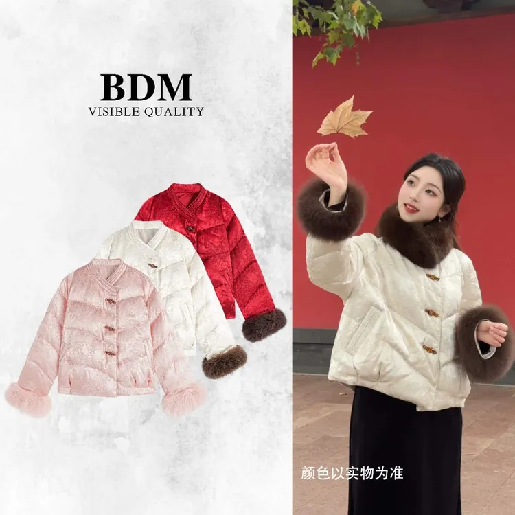 佰搭美【蝶花绣梦】冬季轻奢狐狸毛新中式国风90白鹅绒羽绒服25251