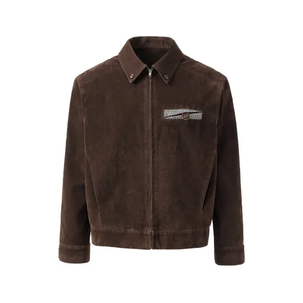 YYCES 老钱深咖麂皮绒复古翻领正肩夹克外套cleanfit