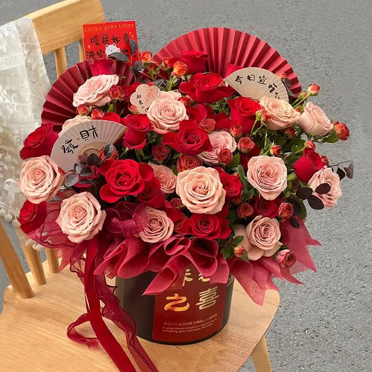 乔迁新居花束玫瑰抱抱桶鲜花速递同城配送生日祝寿入宅