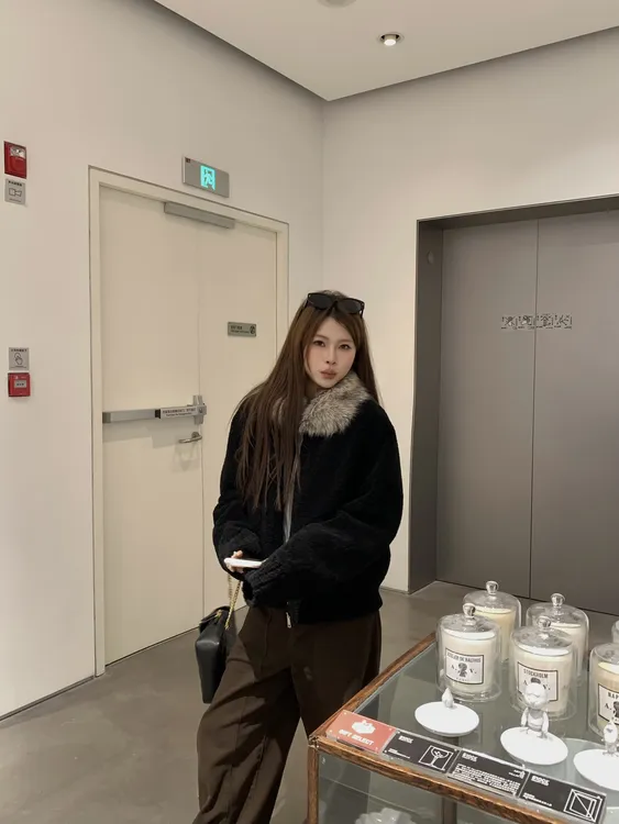 宅宅athome//定染毛领小颗粒Y羔毛外套显瘦短款毛毛上衣