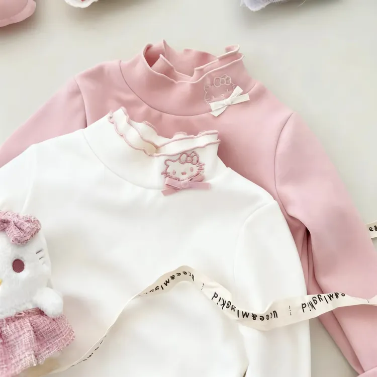 儿童打底衫秋冬新款女宝长袖t恤洋气内搭外穿半高领刺绣德绒上衣