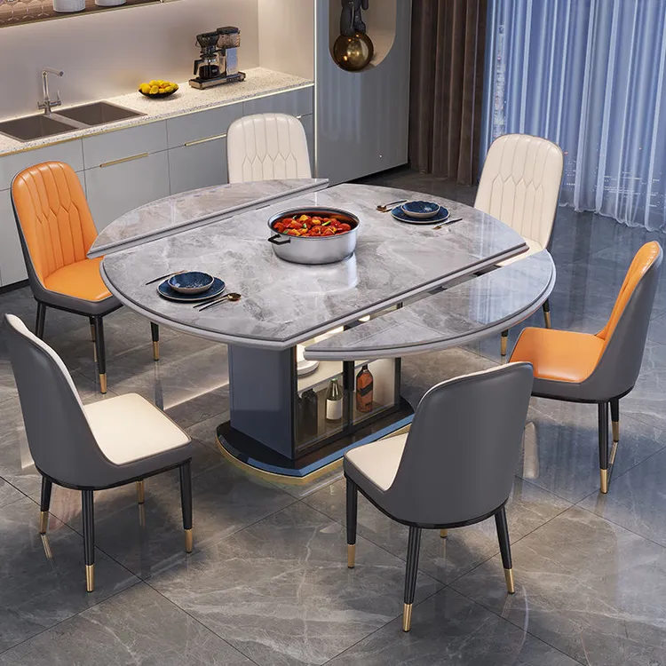 思樊轻奢岩板餐桌餐椅家用简约吃饭桌子圆桌可伸缩电