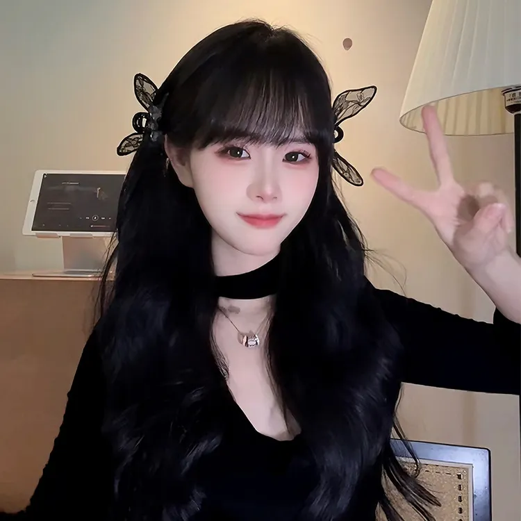 黑色蕾丝花边蝴蝶结水钻抓夹小鲨鱼夹后脑勺发夹夹子头饰发卡夏季