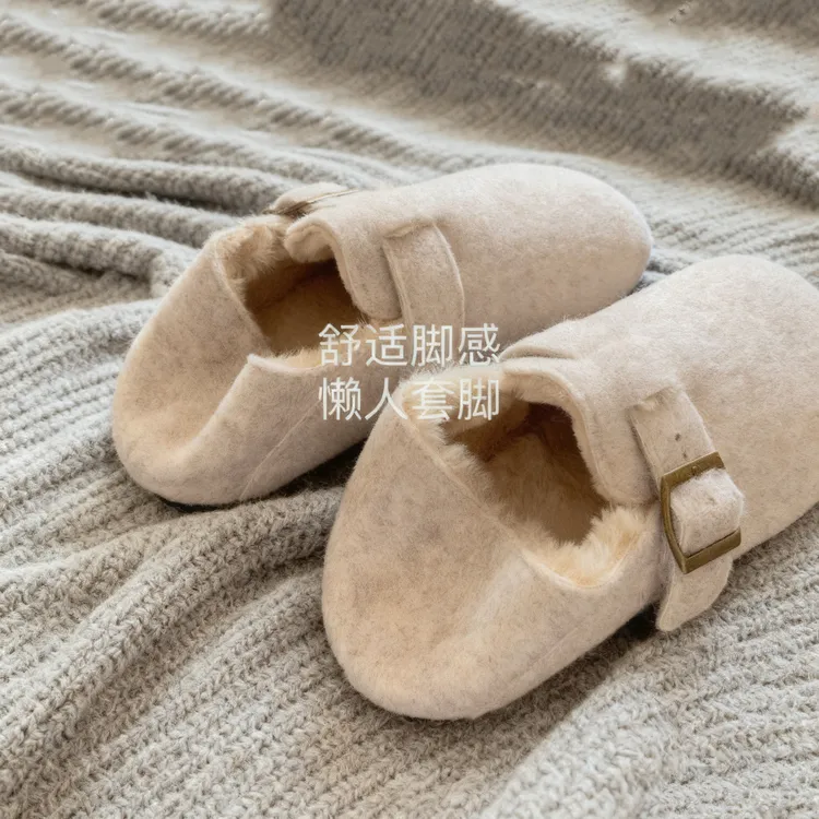 燕麦色~INS三喜同款毛毛鞋女冬外穿加绒呢子勃肯鞋棉鞋保暖雪地靴