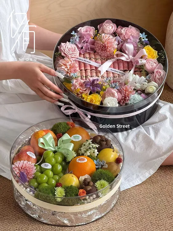 【仅有】高透PET亚克力圆形花盒食品级鲜花水果包装礼物盒加厚耐用