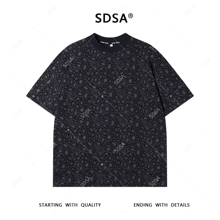 T4089高级感新款男士潮牌细闪蟒纹设计短袖T恤休闲透气圆领上衣