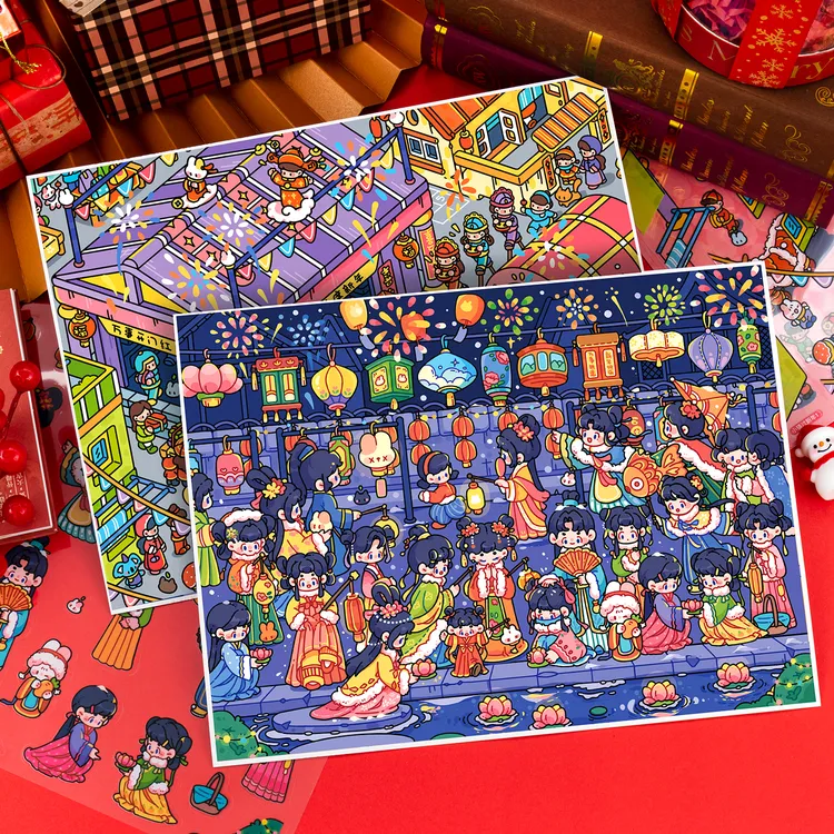 俊贝15.0造景贴纸新年奶香元宵灯会微缩场景贴纸3D立体小屋diy