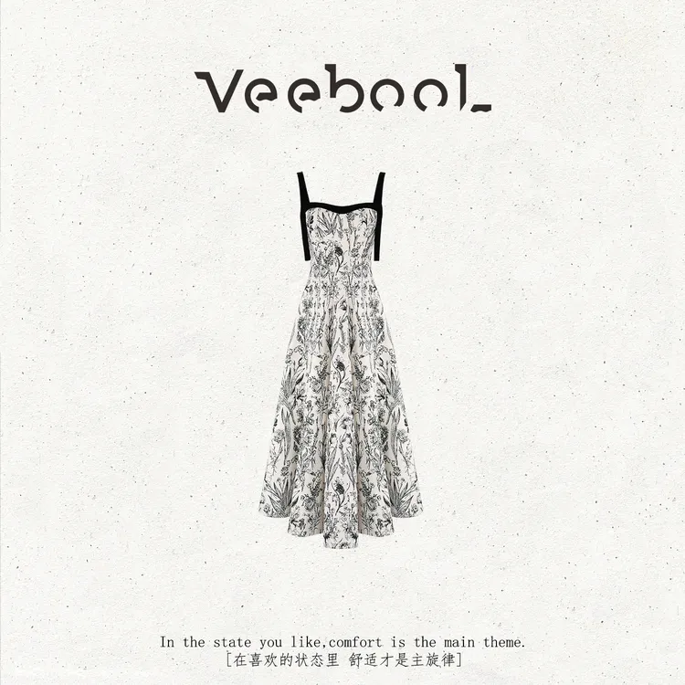 薇宝儿Veebool【水墨芭蕾】冬季新款原创气质度假风连衣裙