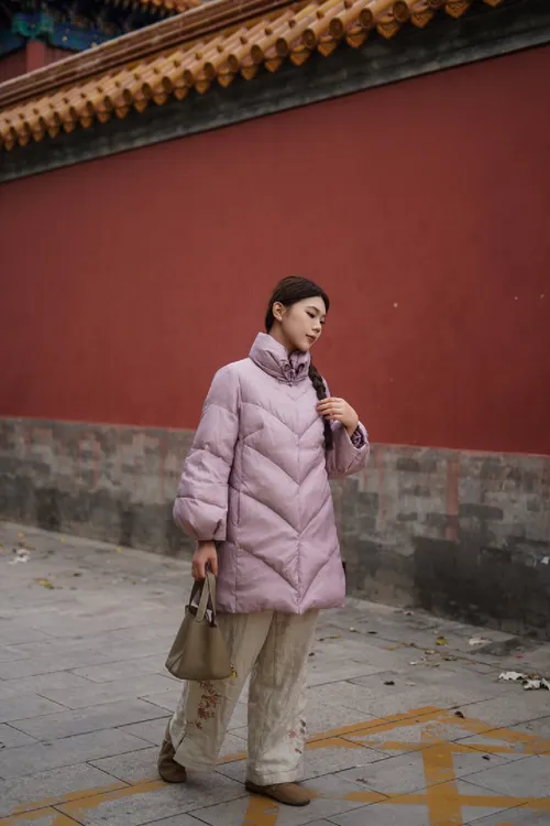 大吉原创文艺复古中式立领开襟盘扣保暖白鸭绒羽绒服长外套3218