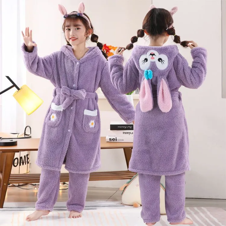 YeeHoO英氏【断码】儿童睡袍珊瑚绒加厚女童浴袍法兰绒秋冬款男童