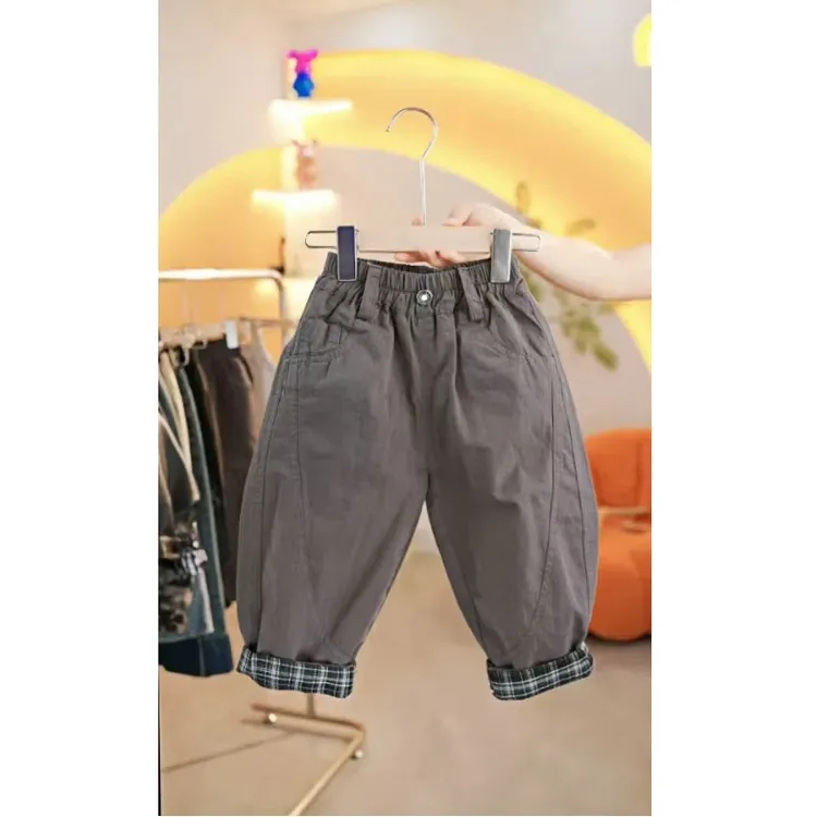 儿童2025新款秋冬脚口格纹卷边休闲裤男童女童宽松萝卜裤弯刀裤潮
