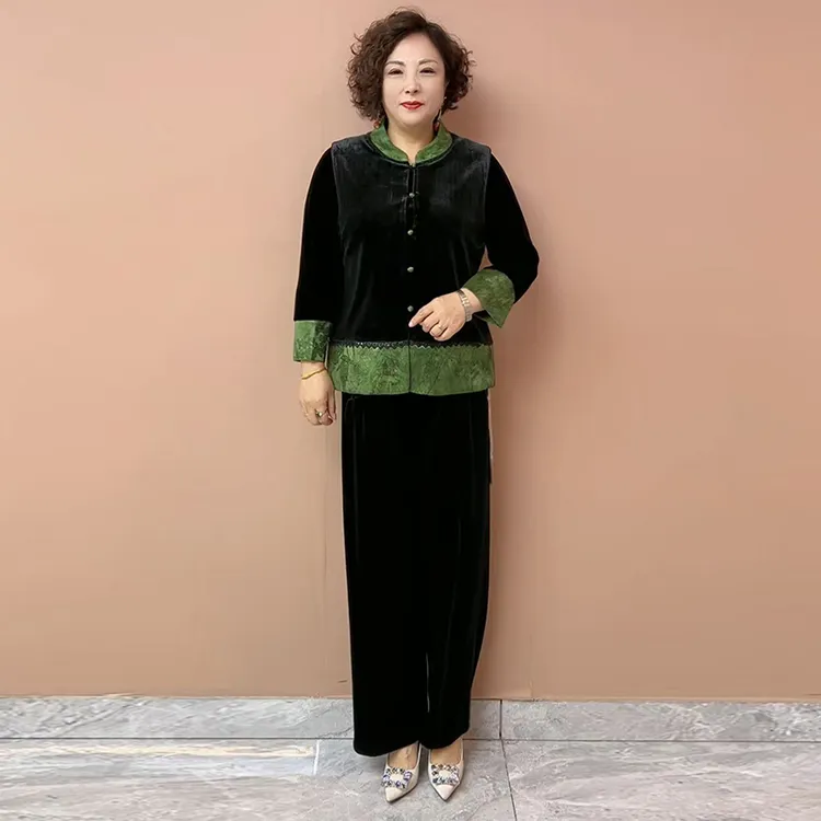 三件套新款马甲外套女新款时尚外穿中老年人新国风上衣套装2578