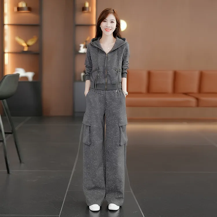 宽松休闲卫衣2025工装阔腿裤两件套女春秋新款洋气运动服时尚套装