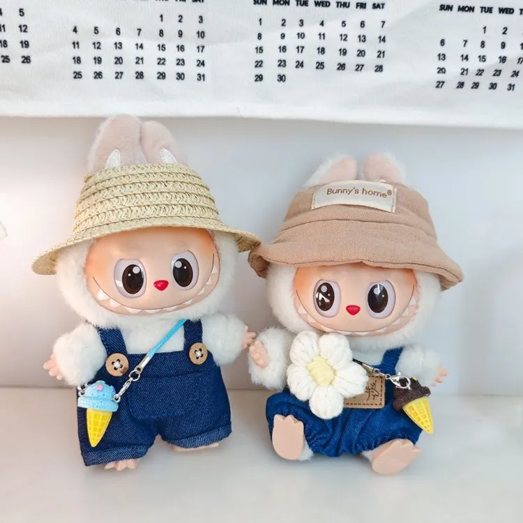 17cm拉布布娃衣一二代labubu搪胶盲盒挂件衣服背带裤着替套装帽子