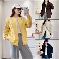 HUIZHIMEI/绘智美微胖大码秋季简约百搭宽松显瘦立领棒球服外套女